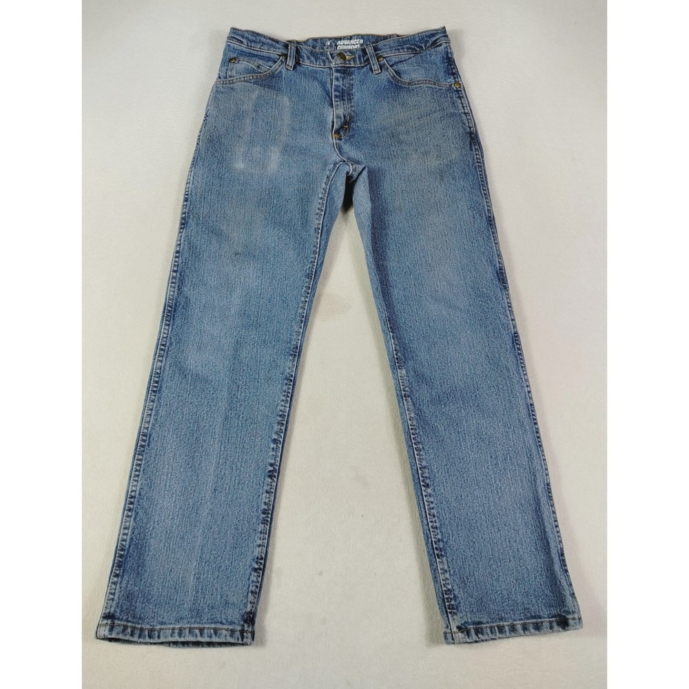 Wrangler Advanced Comfort Jeans Mens 33 Light Blue Stretch Denim Western Rodeo